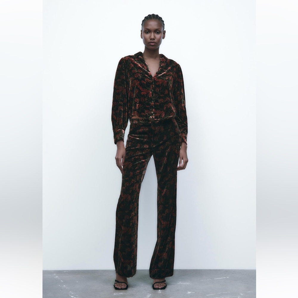 ZARA PRINT VELVET PANTS - Picture 2 of 6